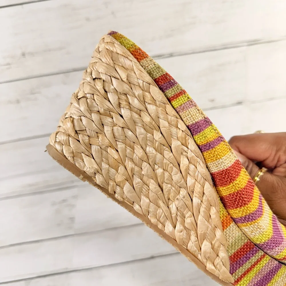 CL by Laundry Multicolor Striped Espadrille Wedge (Yellow, Orange, Pink, Purple)